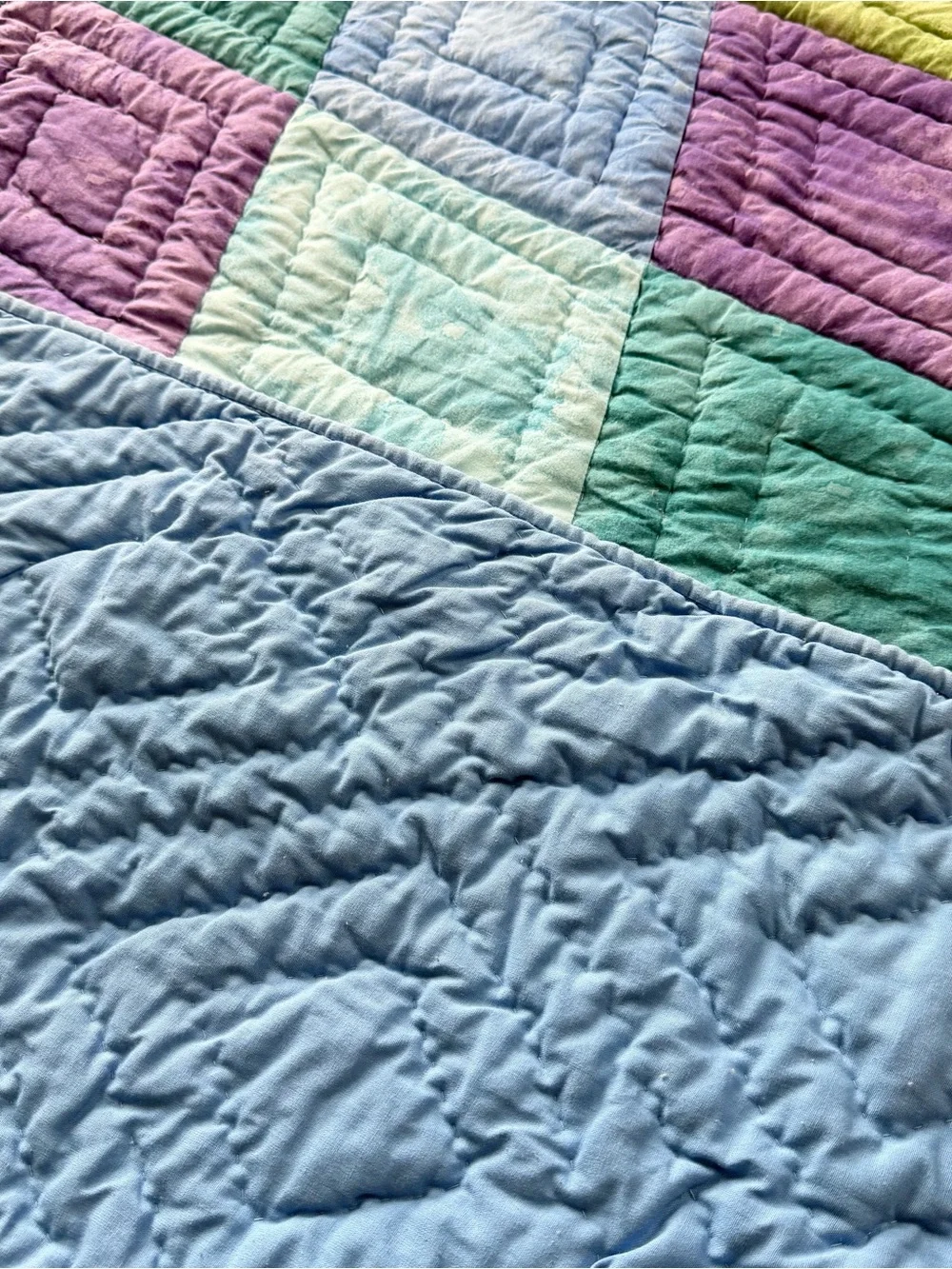 Vintage Pastel Patchwork Cotton  Queen Quilt – 85” x 90”